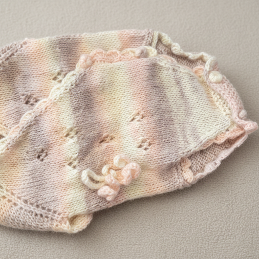 Close-up of luxurious handmade knit newborn clothes, crafted from premium Egyptian cotton – the perfect baby shower gift